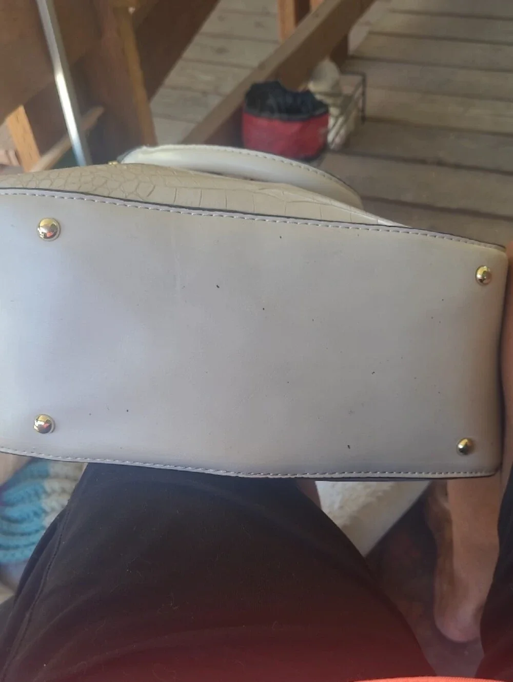 London Fog Cream Croc-Embossed Satchel with Gold Hardware - Picture 9 of 11